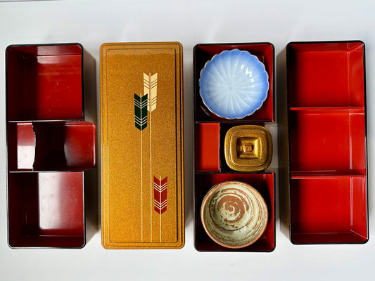 Vintage Jubako 4-Tier Set with Kobachi & Sauce Dish